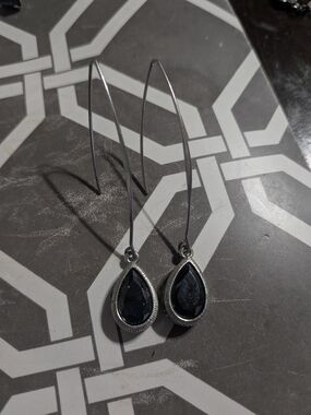 Boutique 9 Black Teardrop Earrings with Silver Frame